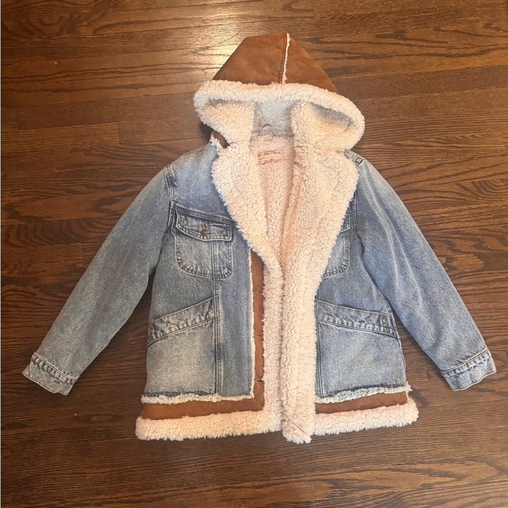 Free People Magnolia Cozy Denim Faux Shearling Sherpa Jean Jacket Brand New XS